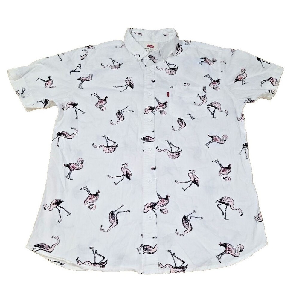 Levi's Men's Flamingo Shirt Riverton Poplin Short Sleeve Woven Size medium
